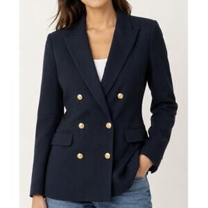 Cynthia Rowley Knit Blazer Double Breasted Preppy Nautical Jacket Navy Blue